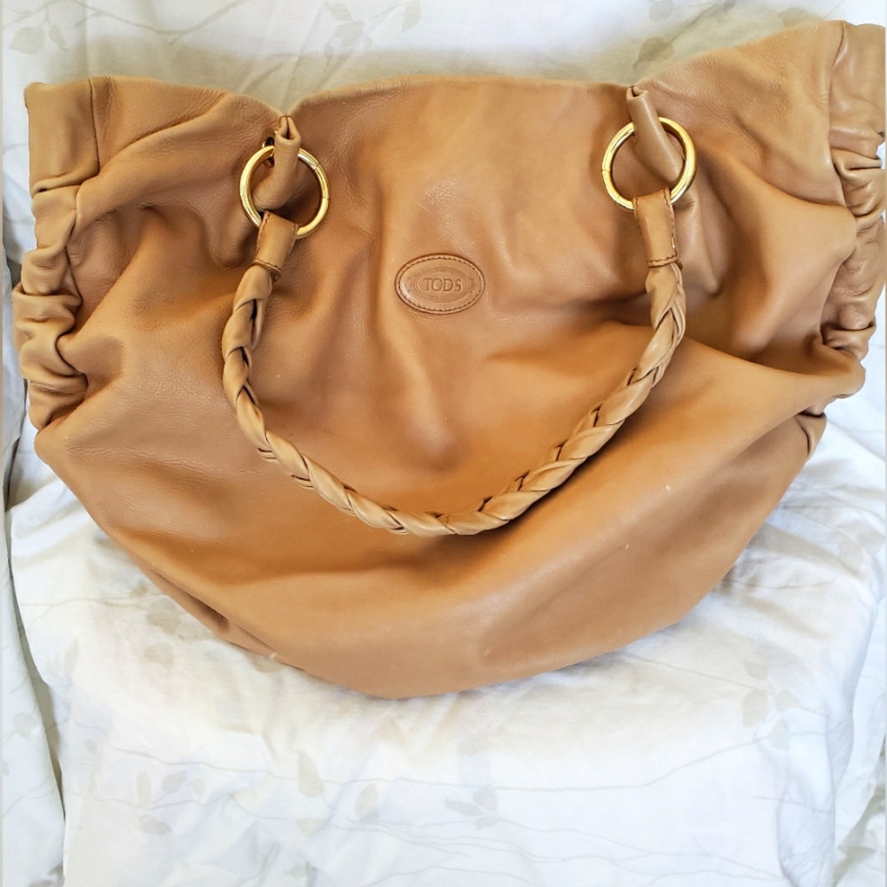Tod's Authentic Vintage Brown Tan Leather Tote Hobo Satchel Shoulder Bag Purse